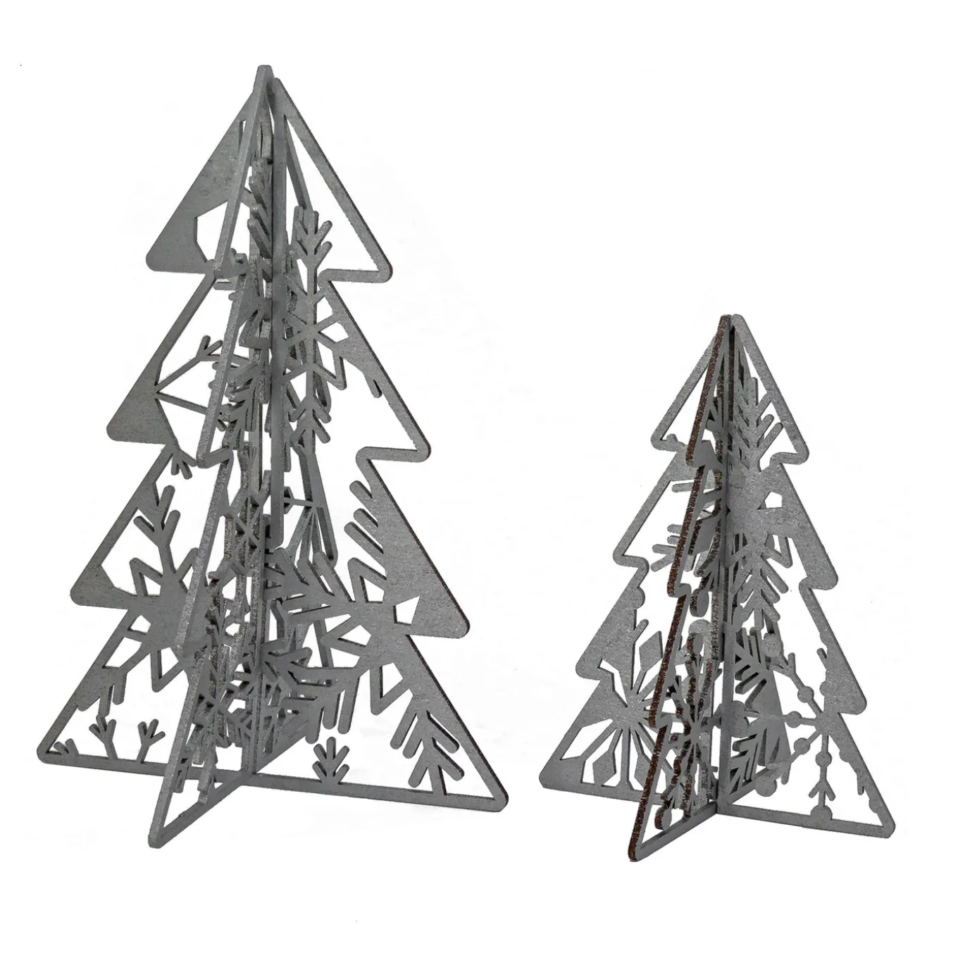 10 in. and 7 in. Silver Christmas Trees Table Decor, Lightweight Wood, Set of 2