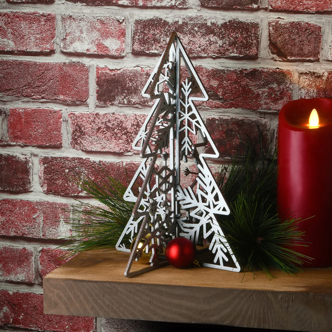 10 in. and 7 in. Silver Christmas Trees Table Decor, Lightweight Wood, Set of 2