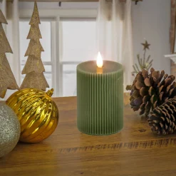 5 in. by 9 in. HGTV Home Collection Flameless Georgetown Pillar Candle, Dk Green
