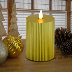 5 in. by 9 in. HGTV Home Collection Flameless Georgetown Pillar Candle, Gold