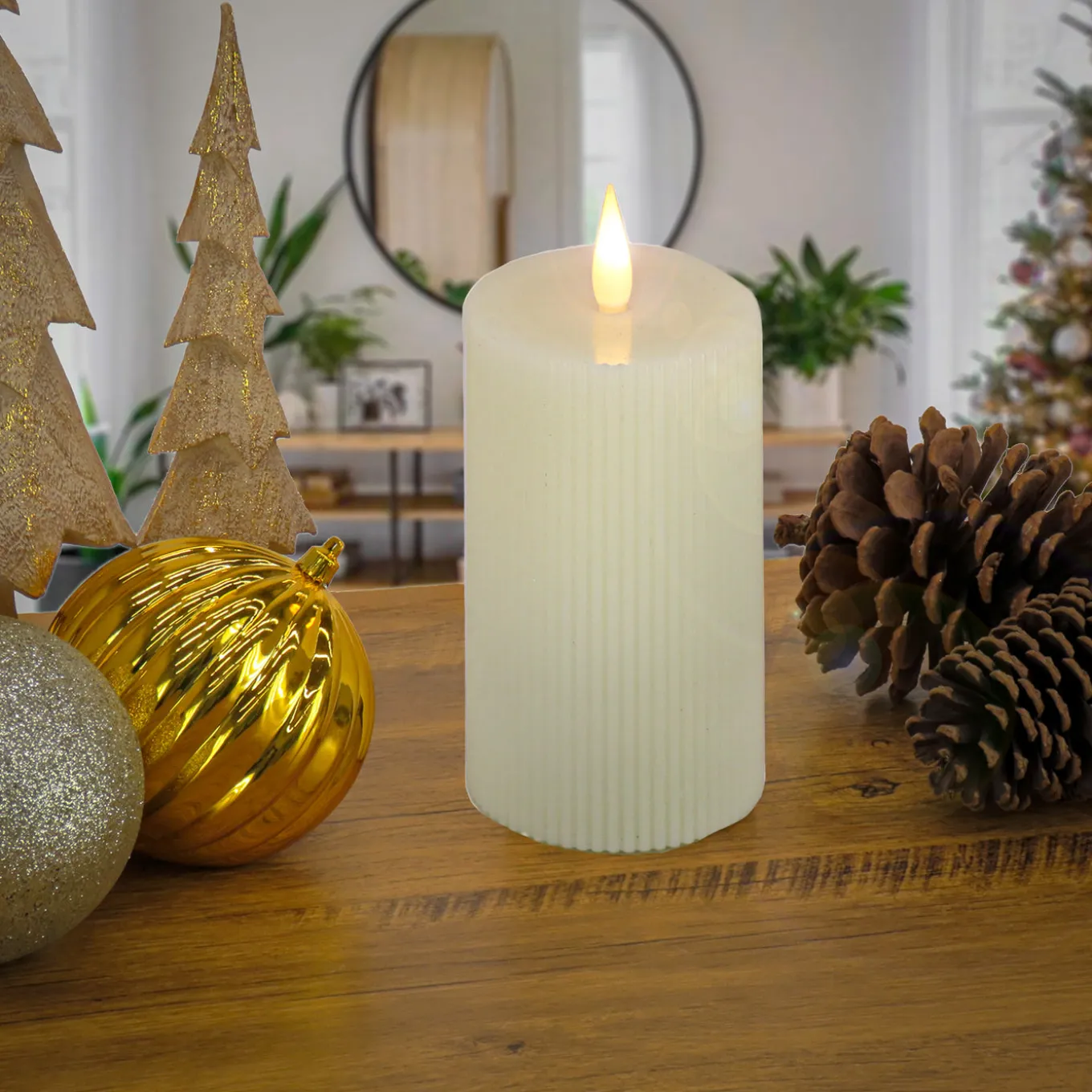 5 in. by 11 in. HGTV Home Collection Flameless Georgetown Pillar Candle, Ivory
