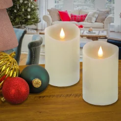 2 in. by 5 in. HGTV Home Collection Flameless Heritage Pillar Candle Pair, Ivory