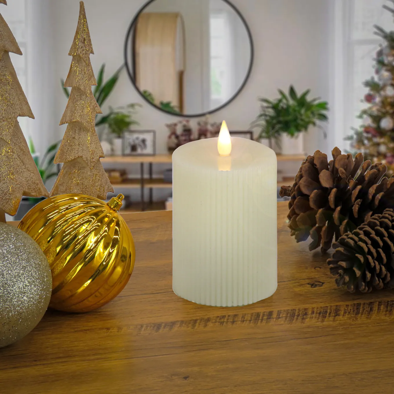 4 in. by 8 in. HGTV Home Collection Flameless Georgetown Pillar Candle, Ivory