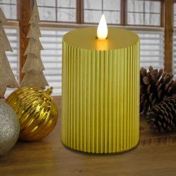 5 in. by 11 in. HGTV Home Collection Flameless Georgetown Pillar Candle, Gold