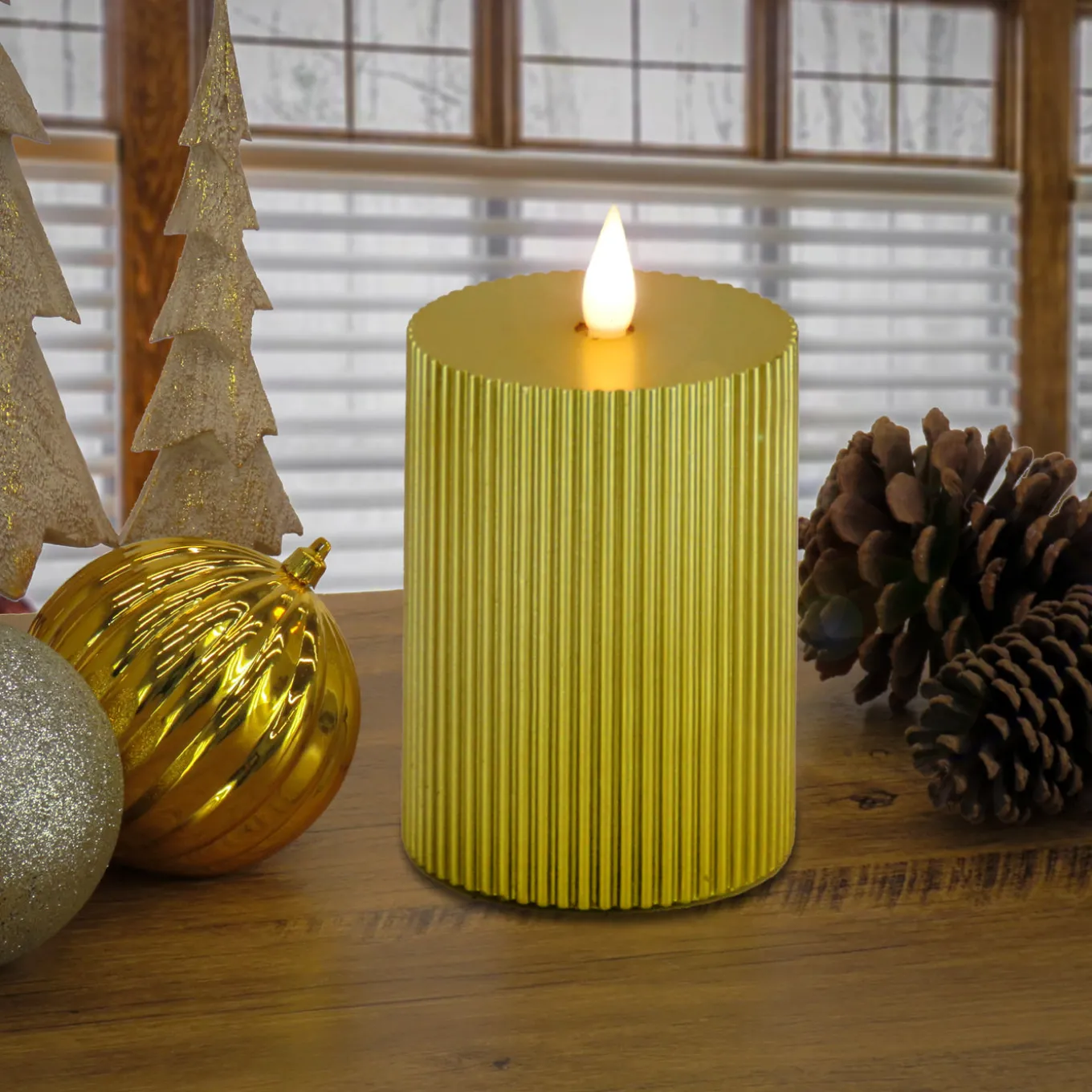 5 in. by 7 in. HGTV Home Collection Flameless Georgetown Pillar Candle, Gold
