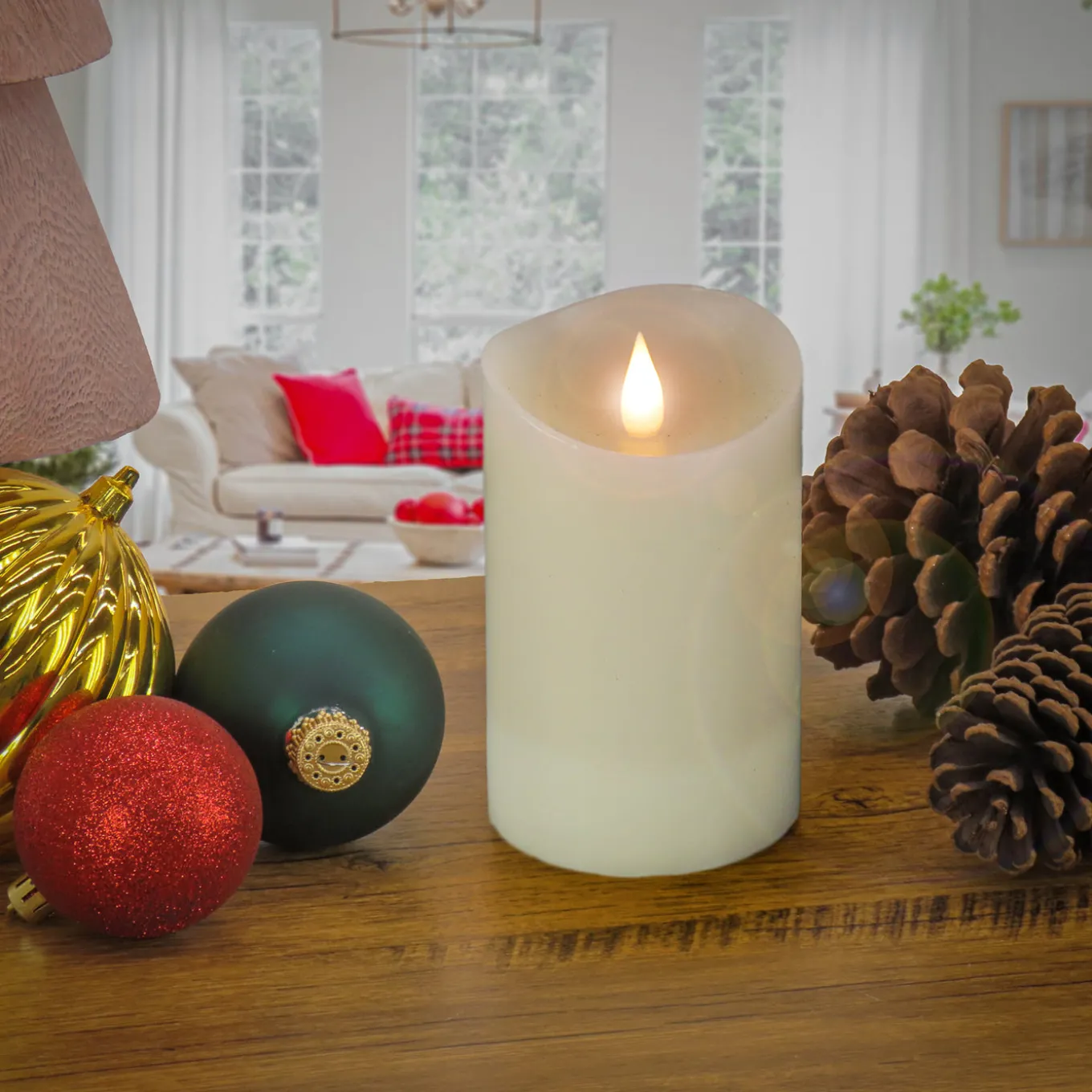 3 in. by 5 in. HGTV Home Collection Flameless Heritage Pillar Candle, Ivory