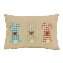 18 in. by 10 in. Plaid Easter Bunnies Decorative Pillow