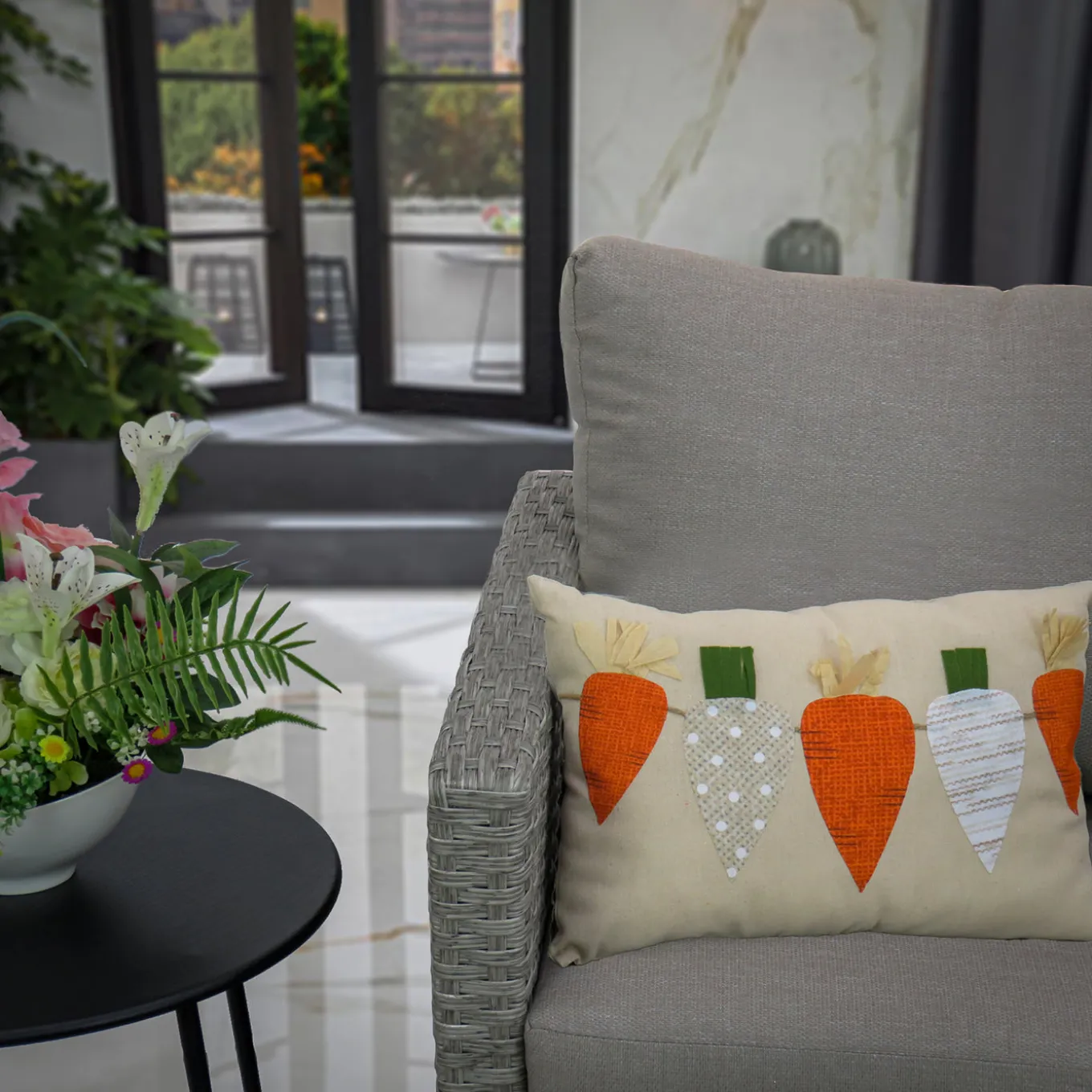 18 in. by 10 in. String of Carrots Easter Decorative Pillow