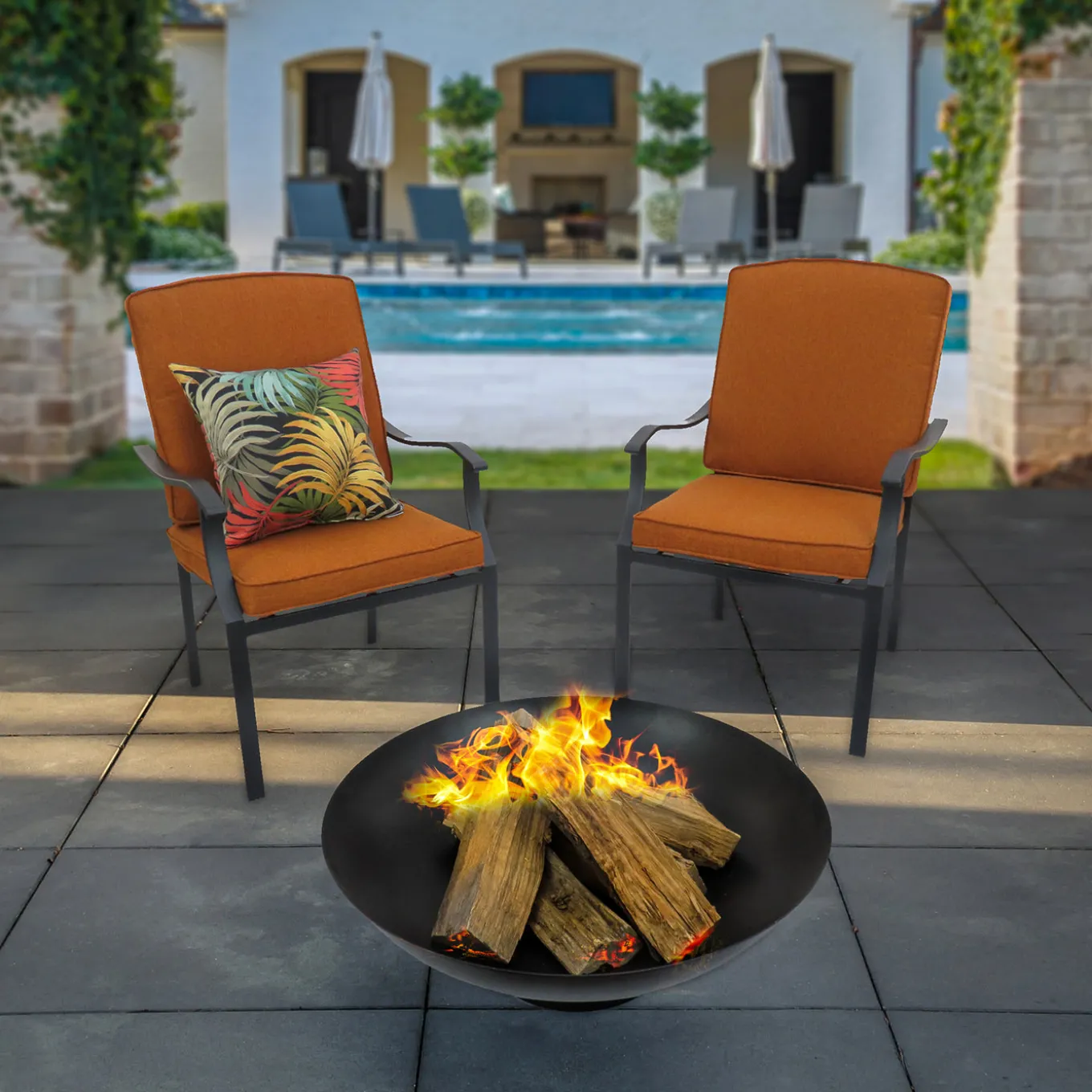 32 in. Cast Iron Outdoor Fire Pit Bowl with Black Screen Cover