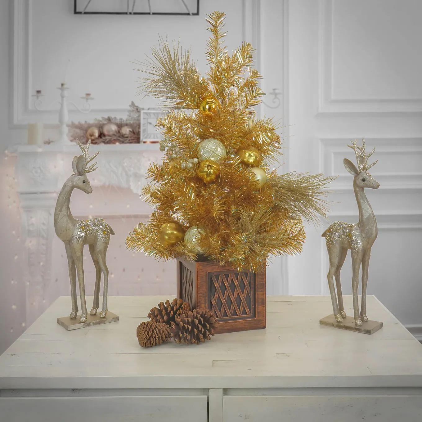 36 in. Christmas Be Merry Decorated Gold Tree with Warm White LED Lights