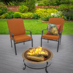30 in. Copper Finish Hammered Steel Outdoor Fire Pit with Black Stand, Fire Poker and Copper Cover