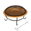 29 in. Copper Finish Steel Outdoor Fire Pit with Black Stand and Screen Cover