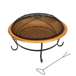 29 in. Copper Finish Steel Outdoor Fire Pit with Black Stand and Screen Cover