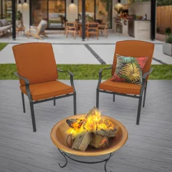 29 in. Copper Finish Steel Outdoor Fire Pit with Black Stand and Screen Cover