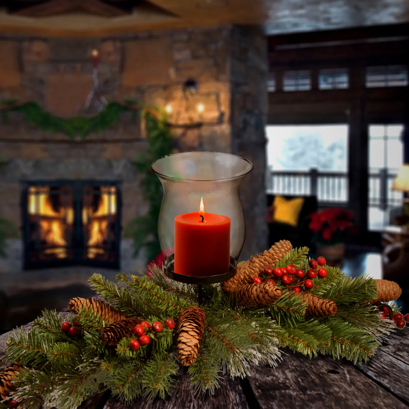 30 in. Crestwood Spruce Centerpiece and Candle Holder