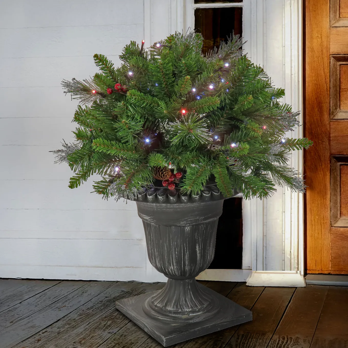 24 in. Crestwood Spruce Porch Bush with Twinkly LED Lights