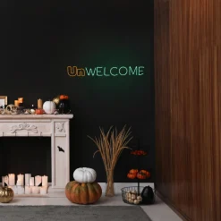 50 in. 2D Neon UnWELCOME Sign with Orange & Green LED Lights