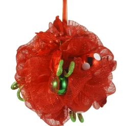 12 in. Decorative Collection Red Ribbon Kissing Ball