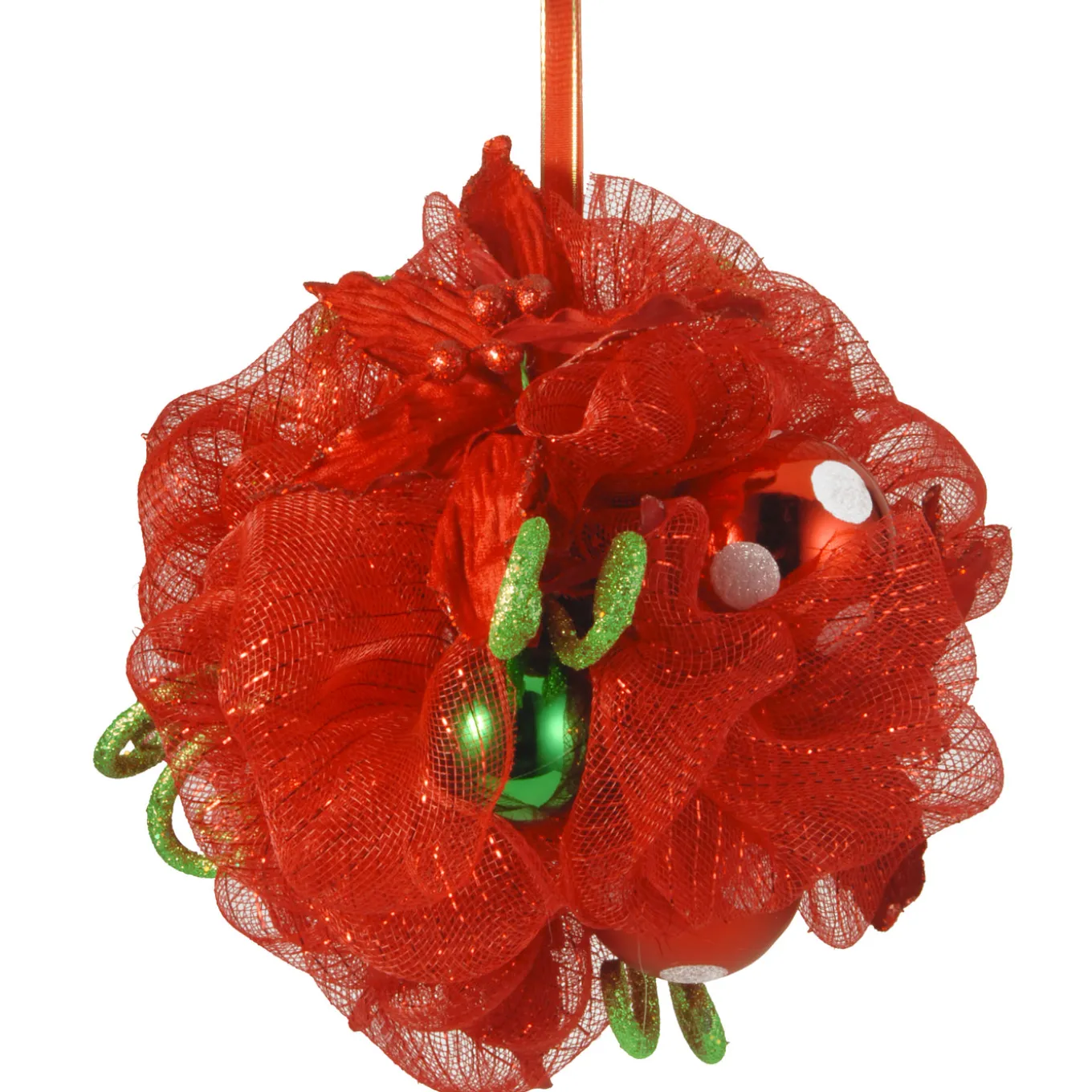 12 in. Decorative Collection Red Ribbon Kissing Ball