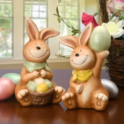 7 in. Easter Bunnies Holding Eggs Table Decoration