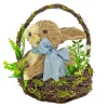 10 in. Easter Bunny with Blue Bow in Floral Basket Table Decoration