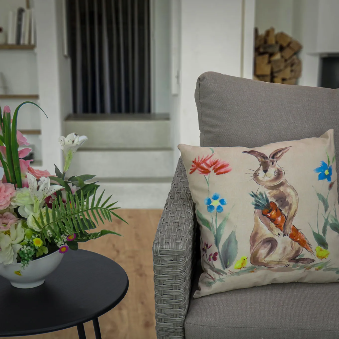 16 in. Easter Bunny with Carrots Decorative Pillow