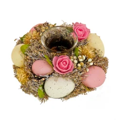 7 in. Easter Candleholder Table Decoration Decorated with Pastel Eggs and Flower Blooms