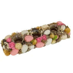 16 in. Easter Candleholder Table Decoration Decorated with Pastel Eggs and Flower Blooms