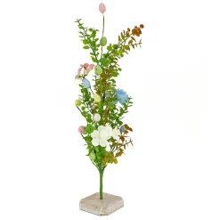 24 in. Easter Decorative Tree Decorated with Pastel Eggs and Flower Blooms, and Wooden Block Base