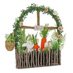 19 in. Easter Window Garden Pane Decoration Decorated with Bunnies, Carrots, Flower Blooms