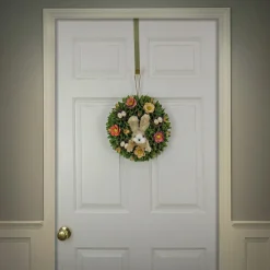 13 in. Easter Wreath Decorated with Colorful Flower Blooms, Bunny and Pastel Eggs