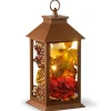 12 in. Fall Lantern with LED Lights, Filled with Pumpkins, Leaves, Flowers, Berry Clusters