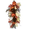 24 in. Fall Teardrop Wall Decoration with Pumpkins, Pine Cones, Berry Clusters, Maple Leaves