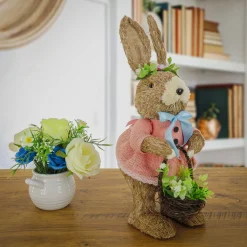 10 in. Female Bunny in Pink Dress Table Decoration
