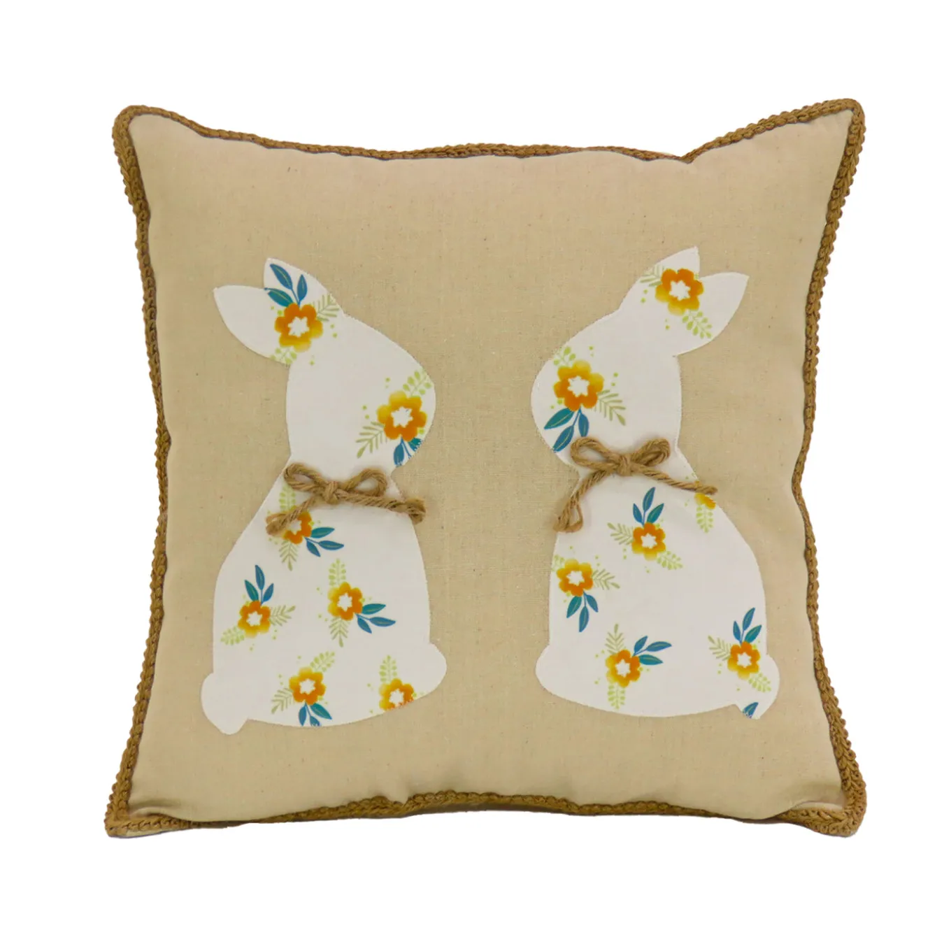 16 in. Floral Easter Bunny Decorative Pillow