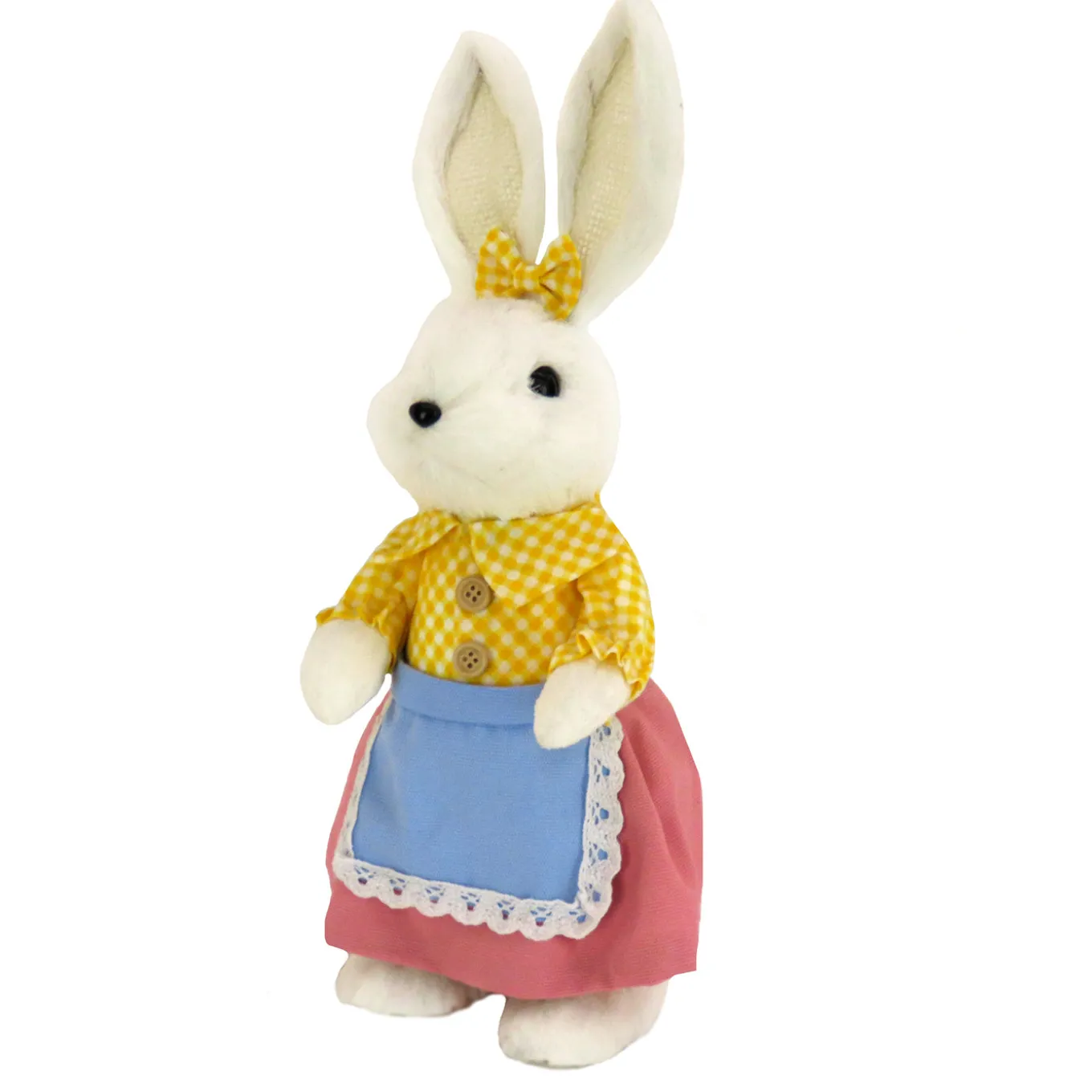 14 in. Fluffy Female Bunny with Yellow, Pink & Blue Dress Table Decoration