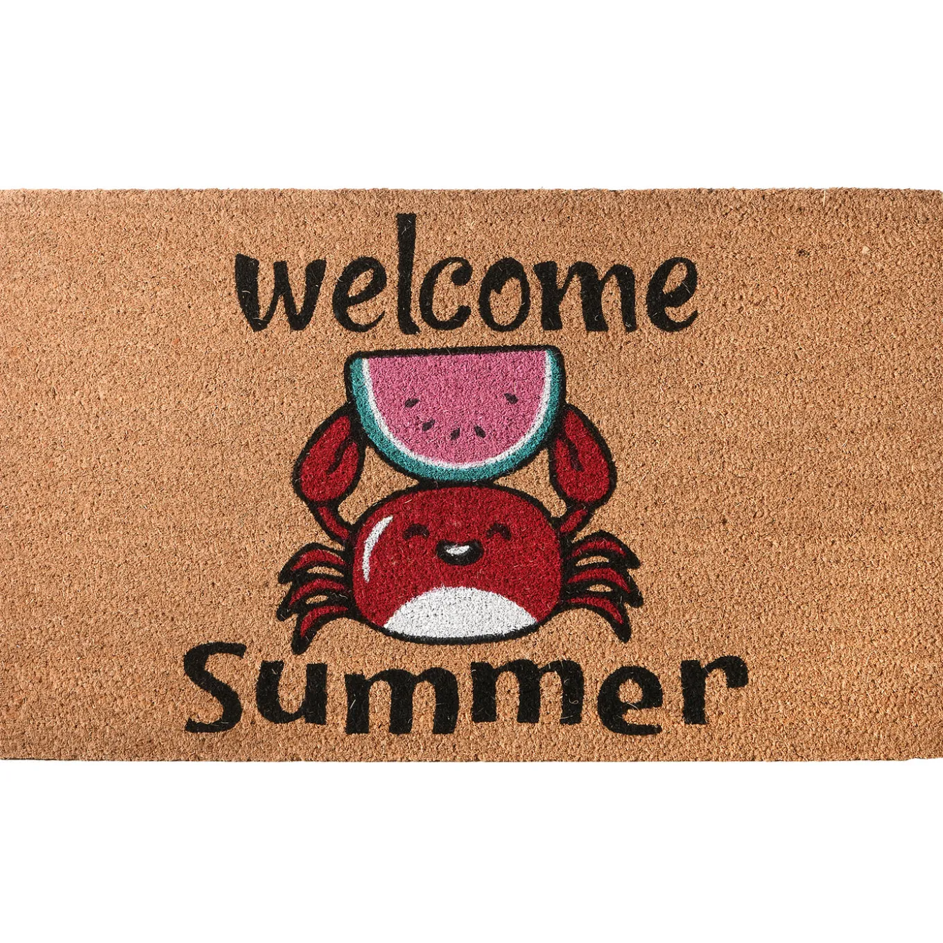 30 in. Green Welcome Summer Crab and Watermelon Coir Doormat