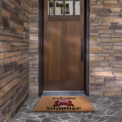 30 in. Green Welcome Summer Crab and Watermelon Coir Doormat