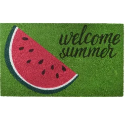 30 in. Green Welcome Summer Watermelon Coir Doormat