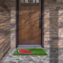 30 in. Green Welcome Summer Watermelon Coir Doormat