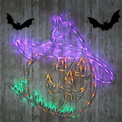 32 in. Halloween Jack O Lantern Lighted Sign Decoration with LED Lights