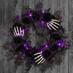 24 in. Halloween Bad to the Bone Wreath with LED Lights
