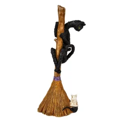 21 in. Halloween Black Cat with a Broom Tabletop Decoration
