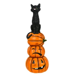 32 in. Halloween Black Cat with Pumpkin Stack Tabletop Decoration