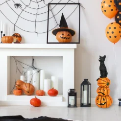 32 in. Halloween Black Cat with Pumpkin Stack Tabletop Decoration