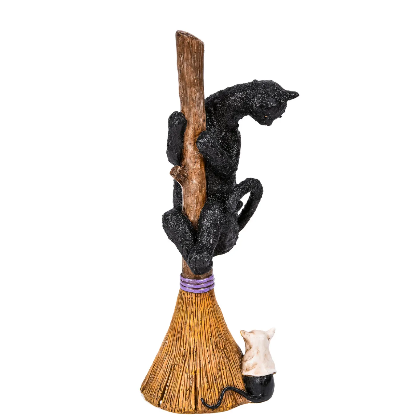 13 in. Halloween Black Cat with a Broom Tabletop Decoration