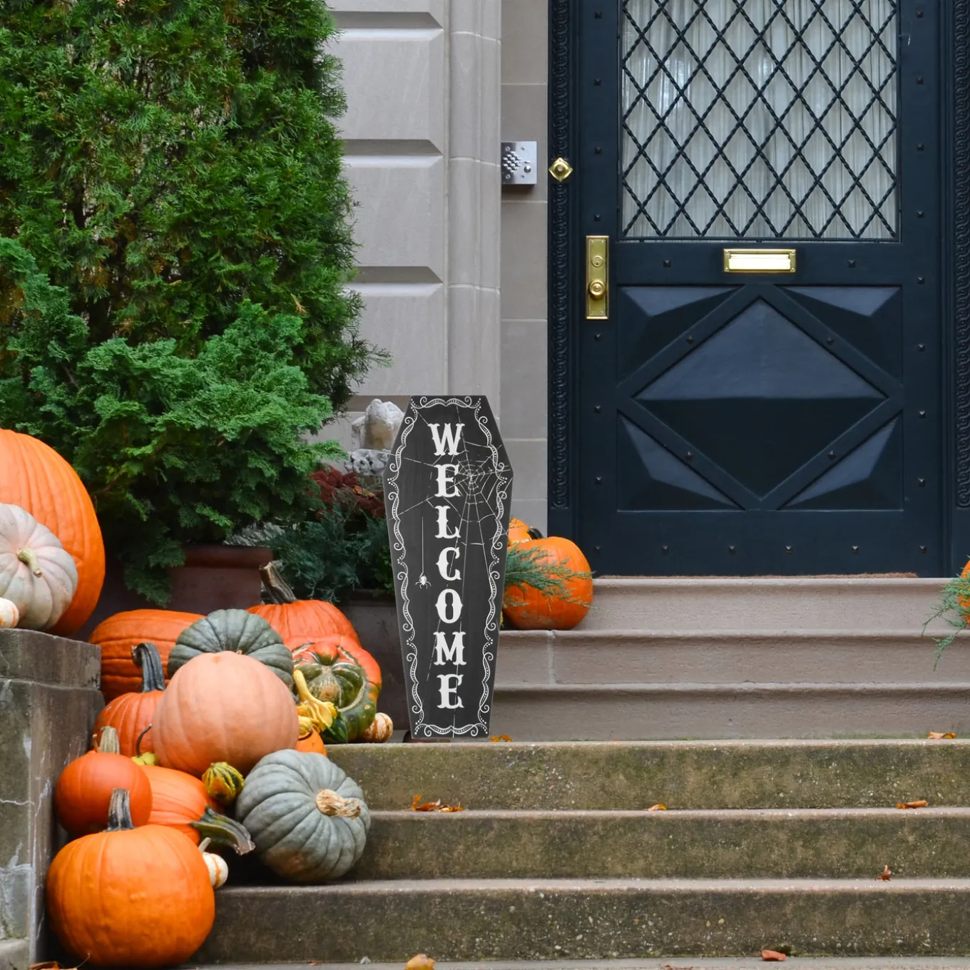 28 in. Halloween Black Coffin Welcome Standup Sign Decoration