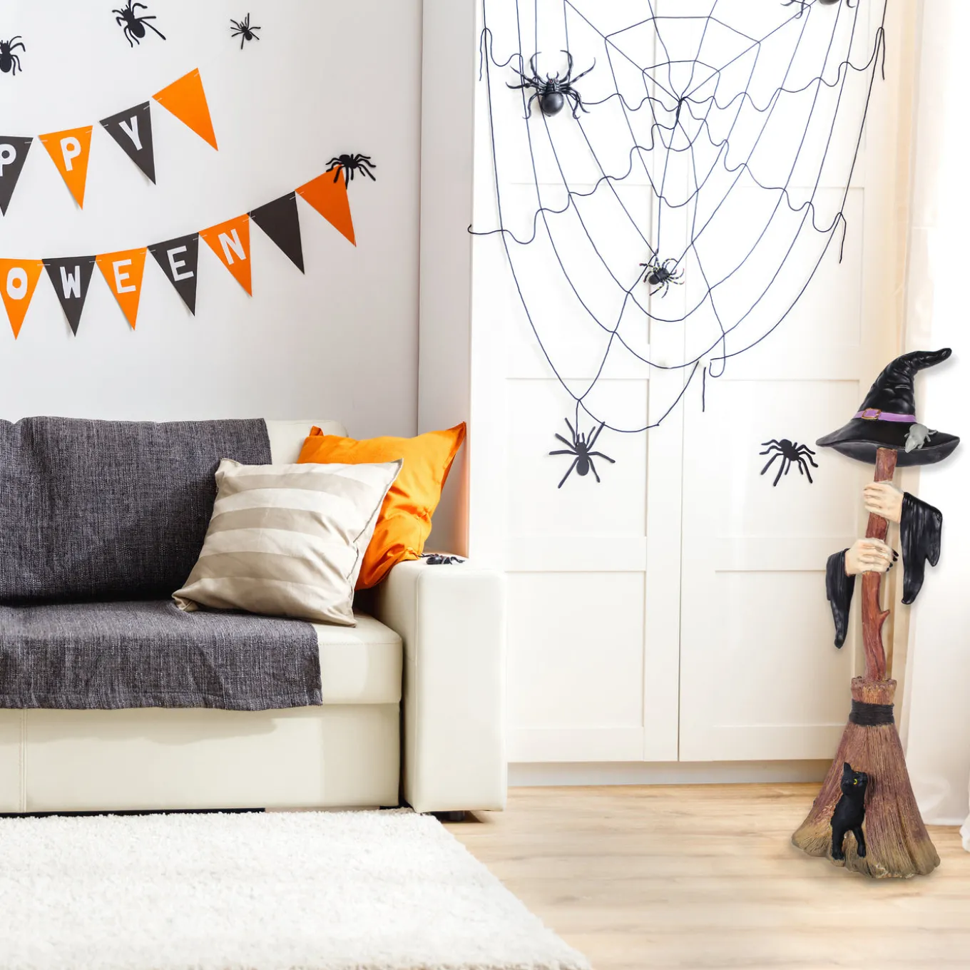 48 in. Halloween Broom with Arms & Witch Hat