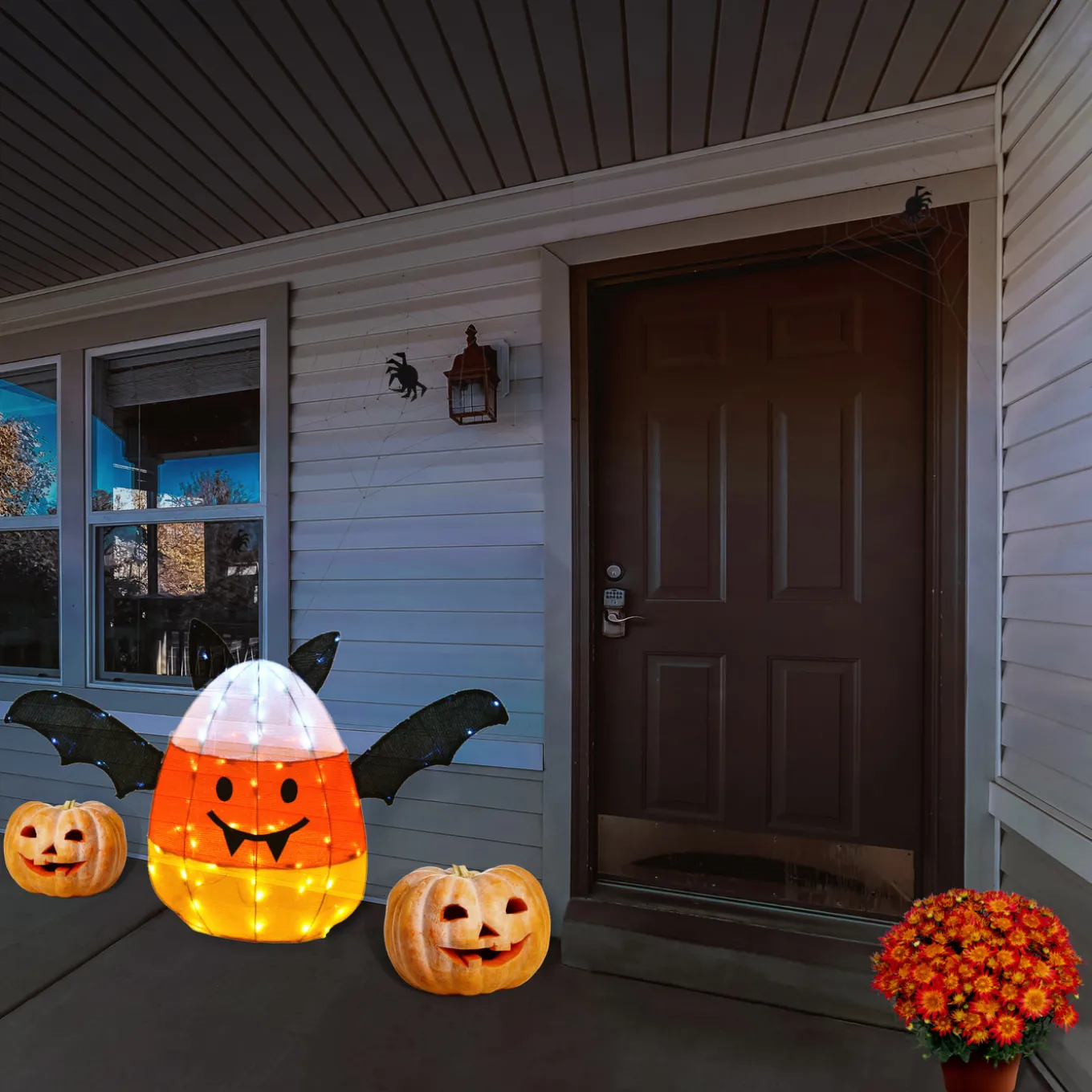 27 in. Halloween Candy Corn Bat Outdoor Lawn Decoration with LED Lights