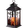 12 in. Halloween Carved Images of Witches Haunted House Lantern with LED Lights